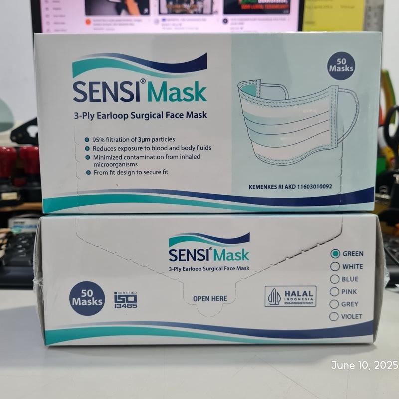 Masker Sensi 3 Ply Warna Hijau Isi 50 per Box - Foto 1